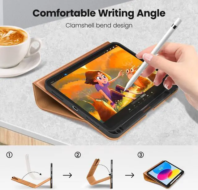 Alt view image 3 of 5 - DTTO Case for iPad (A16) 11th Generation 2025, iPad 10th Generation 10.9 Inch 2022 with Pencil Holder, Premium Leather Business Folio Stand Smart Cover with Magnetic Clasp, Brown