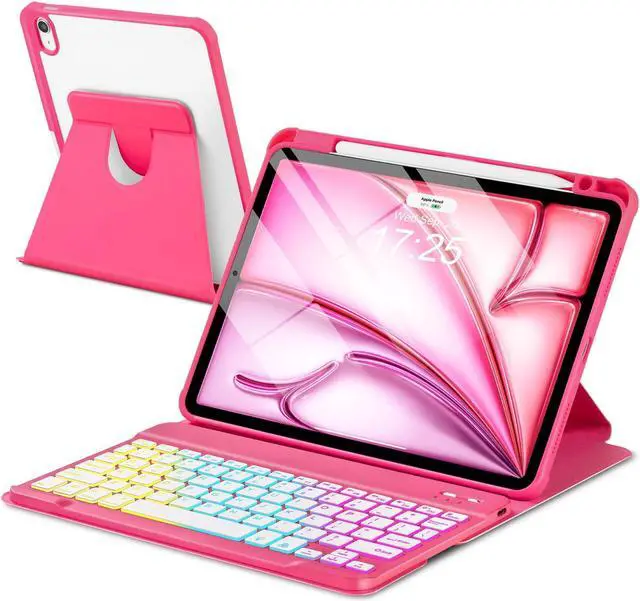 Main image of EAMPANG Case with Keyboard for iPad Air 11 inch M3 M2/ Air 10.9 5th 4th Generation,Rainbow Backlit Detachable Keypad Rotatable Magnetic Cover with Pencil Holder for iPad Air 4 5 6 7 Gen Watermelon Red