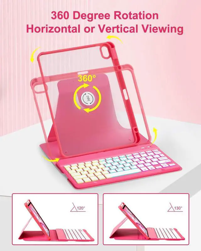 Alt view image 4 of 5 - EAMPANG Case with Keyboard for iPad Air 11 inch M3 M2/ Air 10.9 5th 4th Generation,Rainbow Backlit Detachable Keypad Rotatable Magnetic Cover with Pencil Holder for iPad Air 4 5 6 7 Gen Watermelon Red