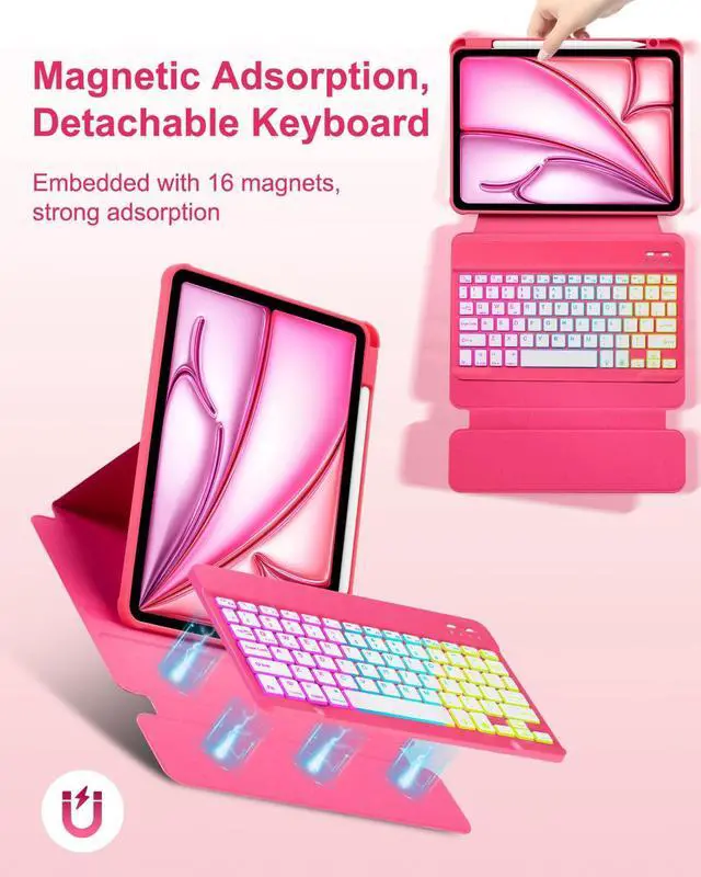 Alt view image 5 of 5 - EAMPANG Case with Keyboard for iPad Air 11 inch M3 M2/ Air 10.9 5th 4th Generation,Rainbow Backlit Detachable Keypad Rotatable Magnetic Cover with Pencil Holder for iPad Air 4 5 6 7 Gen Watermelon Red