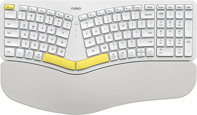 Main image of Nulea Wireless Ergonomic Keyboard, Split Keyboard with Cushioned Wrist Rest, Bluetooth and USB Connectivity, USB-C Rechargeable, Compatible with Windows Mac (Yellow White)