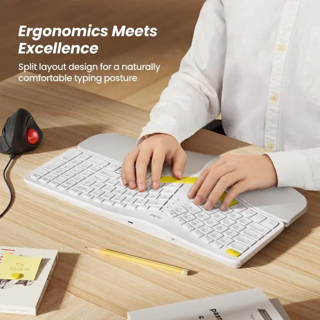Alt view image 3 of 5 - Nulea Wireless Ergonomic Keyboard, Split Keyboard with Cushioned Wrist Rest, Bluetooth and USB Connectivity, USB-C Rechargeable, Compatible with Windows Mac (Yellow White)
