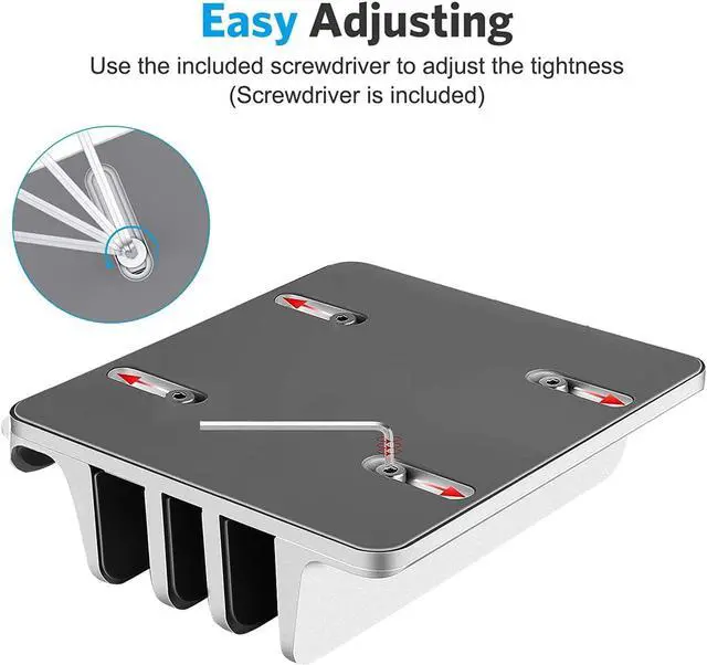 Alt view image 2 of 5 - Vertical Laptop Stand [Updated Version],3-Slot Desktop Stand Holder with Adjustable Dock,4 in 1 Design Aluminum Space-Saving Laptop Stand for Desk MacBook/Surface/Samsung/HP/Dell/Chrome Book (Silver)