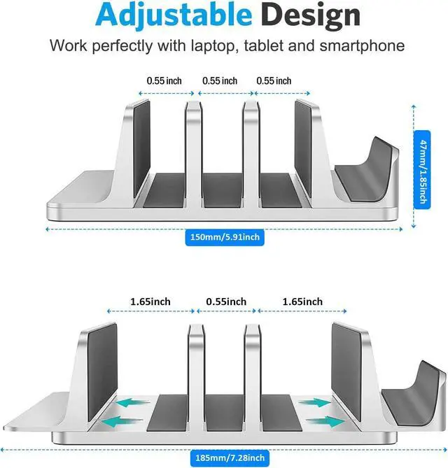 Alt view image 3 of 5 - Vertical Laptop Stand [Updated Version],3-Slot Desktop Stand Holder with Adjustable Dock,4 in 1 Design Aluminum Space-Saving Laptop Stand for Desk MacBook/Surface/Samsung/HP/Dell/Chrome Book (Silver)