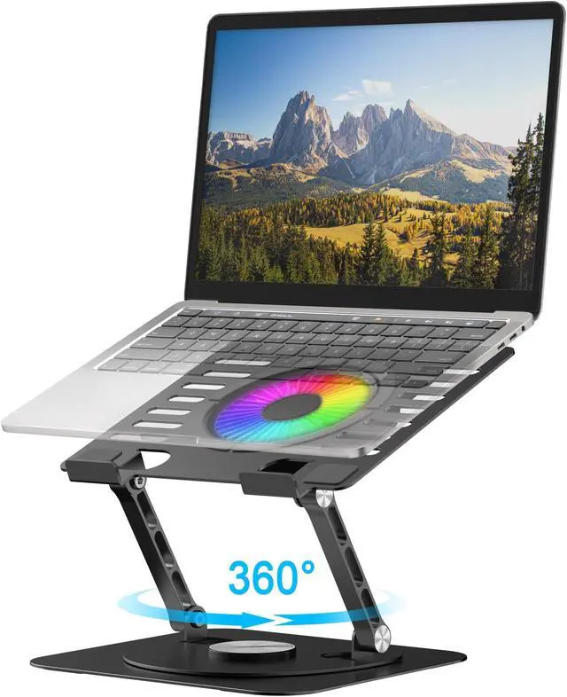 Main image of YTech Laptop Stand,with 360degRotating Base,External Cooling Fan,Adjustable RGB Lighting,Ergonomic Foldable Notebook Computer Holder.Compatible with All 10-17" Laptops Tablets,Black