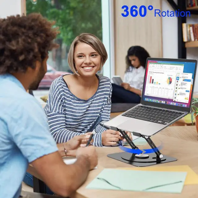 Alt view image 4 of 5 - YTech Laptop Stand,with 360degRotating Base,External Cooling Fan,Adjustable RGB Lighting,Ergonomic Foldable Notebook Computer Holder.Compatible with All 10-17" Laptops Tablets,Black