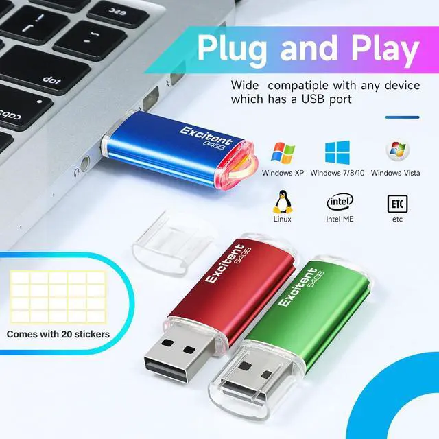Alt view image 2 of 5 - 64GB USB Flash Drive 10 Pack with 20 Stickers,USB Drives 64GB, Fast Transfer USB Memory Stick,USB 2.0 Pen Drive/Thumb Drives/Zip Drive/Jump Drive for Photo (Mixed Colors)