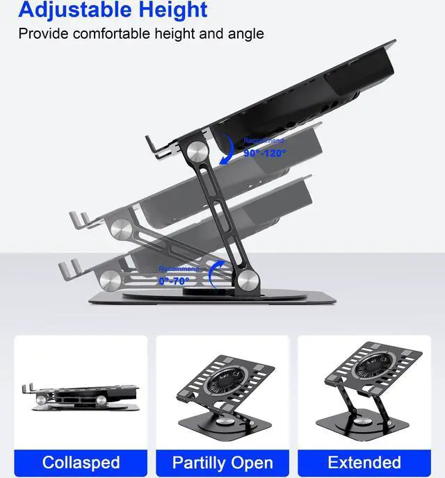 Alt view image 5 of 5 - YTech Laptop Stand,with 360degRotating Base,External Cooling Fan,Adjustable RGB Lighting,Ergonomic Foldable Notebook Computer Holder.Compatible with All 10-17" Laptops Tablets,Black
