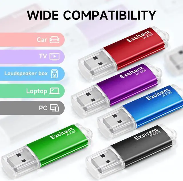 Alt view image 3 of 5 - 64GB USB Flash Drive 10 Pack with 20 Stickers,USB Drives 64GB, Fast Transfer USB Memory Stick,USB 2.0 Pen Drive/Thumb Drives/Zip Drive/Jump Drive for Photo (Mixed Colors)