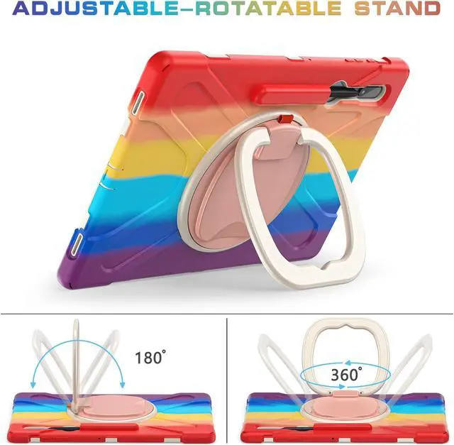 Alt view image 3 of 5 - PboyiqiS Heavy Duty Case for Galaxy Tab S9 Plus 12.4 Inch 2023 Model (SM-X810/X816/X818),with S Pen Holder, Shockproof Kids Case with 360 Rotating Stand/Shoulder Strap (Colourful Red)