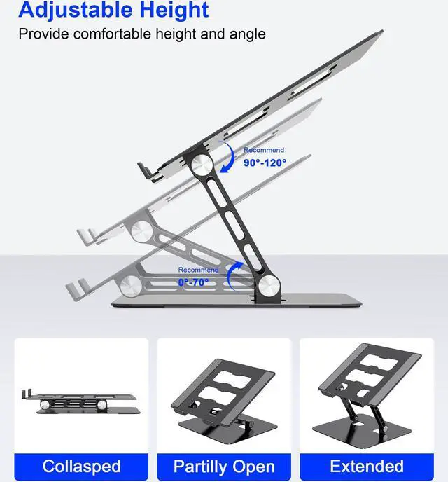 Alt view image 3 of 5 - YTech Adjustable Laptop Stand,Ergonomic Foldable Notebook Computer Holder.Compatible with MacBook iPad Dell HP Lenovo ThinkPad Acer ASUS Samsung and More 10-17" Laptops Tablets,Black
