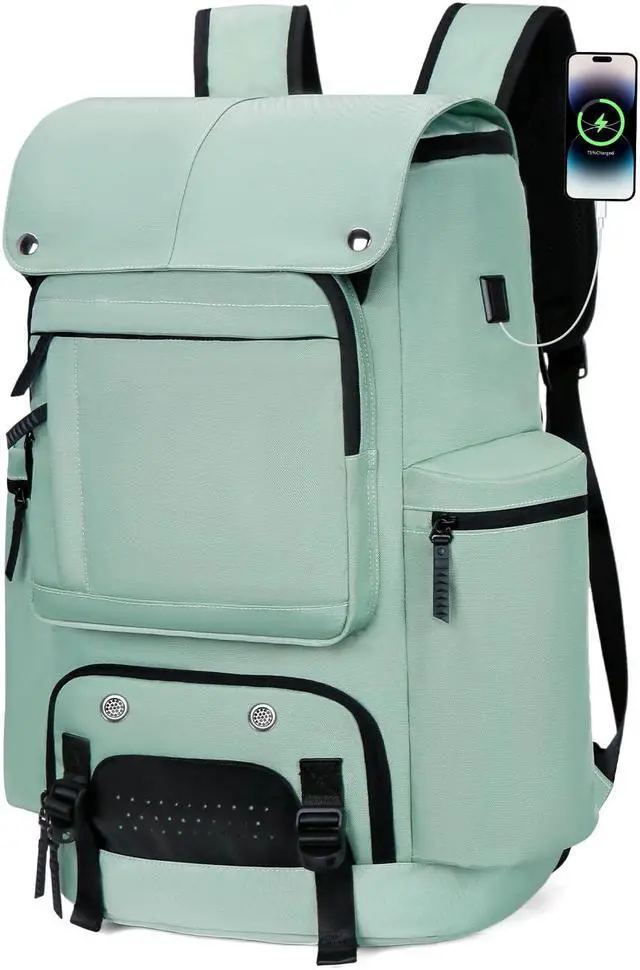 Main image of FENGDONG Travel Backpack TSA Friendly Flight Approved Carry on Backpack Nylon Water-resistant Business Large Weekender Bag Casual Daypack 17.3" Laptop Computer Backpack for Men Women(Light Green)