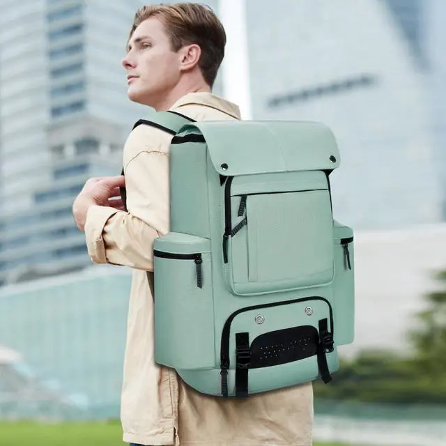 Alt view image 2 of 5 - FENGDONG Travel Backpack TSA Friendly Flight Approved Carry on Backpack Nylon Water-resistant Business Large Weekender Bag Casual Daypack 17.3" Laptop Computer Backpack for Men Women(Light Green)