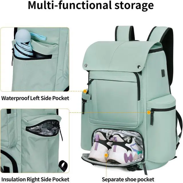 Alt view image 3 of 5 - FENGDONG Travel Backpack TSA Friendly Flight Approved Carry on Backpack Nylon Water-resistant Business Large Weekender Bag Casual Daypack 17.3" Laptop Computer Backpack for Men Women(Light Green)