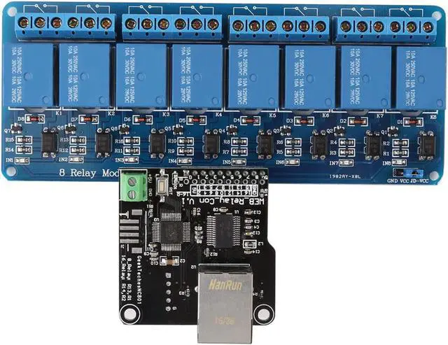Alt view image 2 of 5 - Ethernet Control Module LAN WAN Network Web Server RJ45 Port and 8 Channel Relay Controller Board