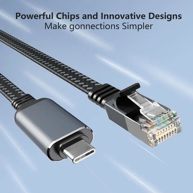 Alt view image 2 of 5 - USB C to Ethernet Cable 50 FT, Gigabit Network, Flat Type C to RJ45 LAN Cord, Directly Connected, Thunderbolt 3/4 Compatible, for MacBook Pro/Air, iPhone 15, iPad Pro, Galaxy, Smartphone, Laptop, PC