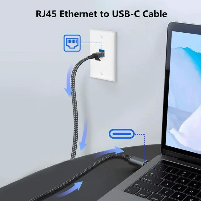 Alt view image 3 of 5 - USB C to Ethernet Cable 50 FT, Gigabit Network, Flat Type C to RJ45 LAN Cord, Directly Connected, Thunderbolt 3/4 Compatible, for MacBook Pro/Air, iPhone 15, iPad Pro, Galaxy, Smartphone, Laptop, PC