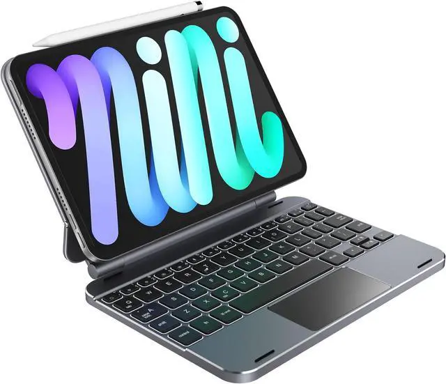 Main image of doqo iPad mini 7 & Mini 6 Keyboard case for 8.3-inch 6th 2021/7th 2024 Generation, Touchpad Wireless Backlit Keyboard, Magnetic Floating Cantilever Stand Protective Cover Folio Aluminum Alloy Gray
