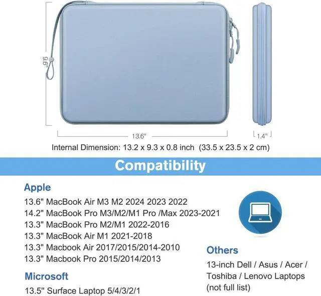 Alt view image 2 of 5 - FINPAC 13-inch Hard Laptop Sleeve Case Ice Blue + Travel Electronic Bag Pink