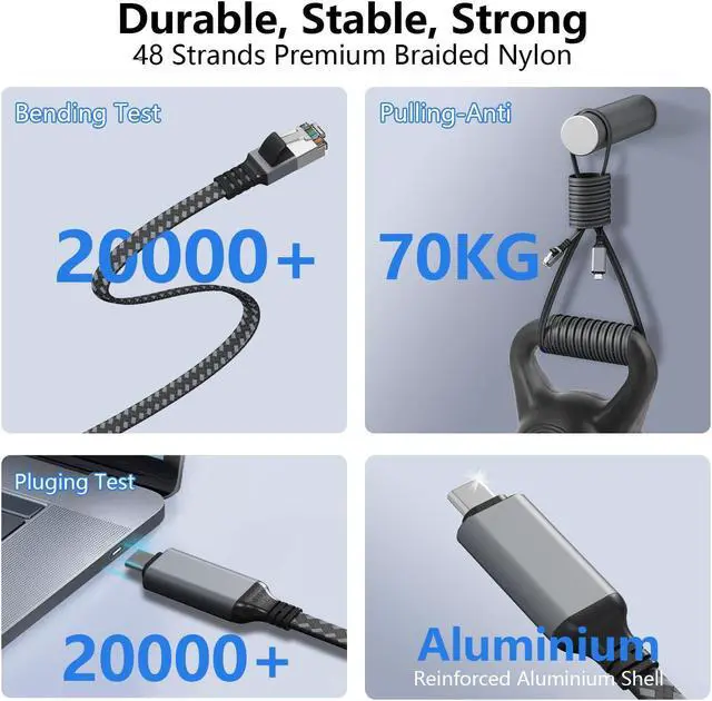 Alt view image 5 of 5 - USB C to Ethernet Cable 50 FT, Gigabit Network, Flat Type C to RJ45 LAN Cord, Directly Connected, Thunderbolt 3/4 Compatible, for MacBook Pro/Air, iPhone 15, iPad Pro, Galaxy, Smartphone, Laptop, PC