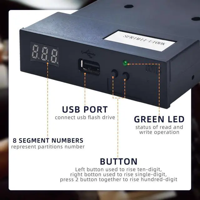 Alt view image 3 of 5 - USB Floppy Drive Emulator, SFR1M44-U100K 3.5 Inch 1.44MB SSD Simulation Floppy Disk Drive Emulator Plug, Flash Disk Floppy Drive Emulator and CD Screws for Musical Keyboad(Black)