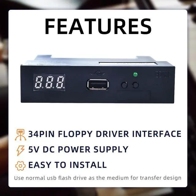 Alt view image 5 of 5 - USB Floppy Drive Emulator, SFR1M44-U100K 3.5 Inch 1.44MB SSD Simulation Floppy Disk Drive Emulator Plug, Flash Disk Floppy Drive Emulator and CD Screws for Musical Keyboad(Black)