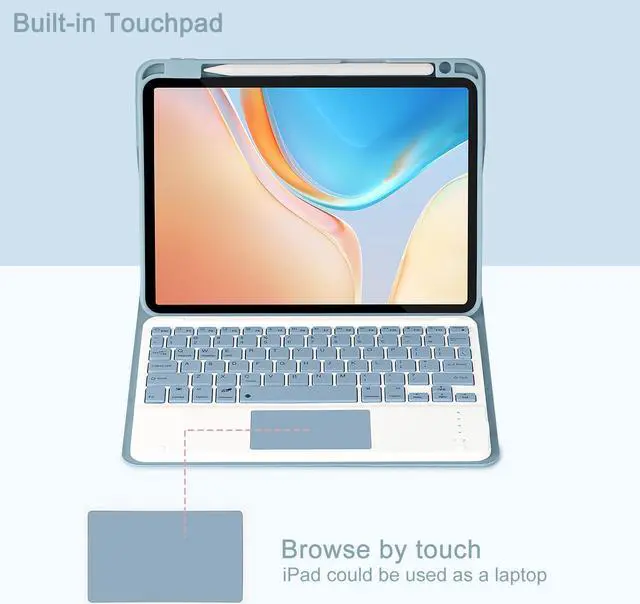 Alt view image 3 of 5 - Eisuiyi Keyboard Case for iPad 10th gen 10.9inch 2022/ iPad (A16) 11th gen 11inch 2025, Detachable Touchpad BT Keyboard, Magentic Protective Cover with Pencil Holder, Full Protection, Blue