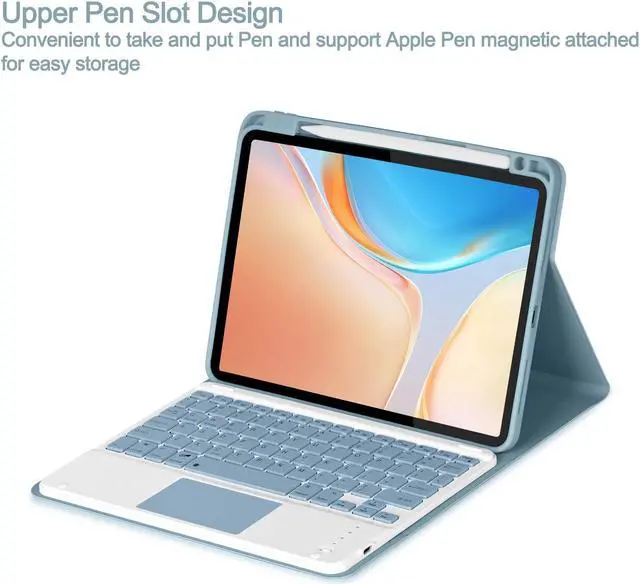 Alt view image 4 of 5 - Eisuiyi Keyboard Case for iPad 10th gen 10.9inch 2022/ iPad (A16) 11th gen 11inch 2025, Detachable Touchpad BT Keyboard, Magentic Protective Cover with Pencil Holder, Full Protection, Blue