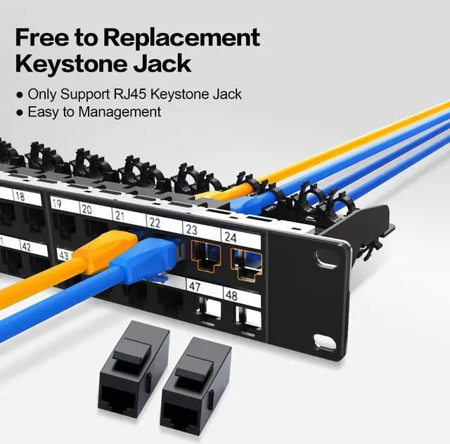 Alt view image 5 of 5 - PBAEGAV Patch Panel 48 Port with 48 Pcs Cat6 Keystone JackEC Listed UTP 10G Support with Removable Back Bar 1U Network Patch Panel 19 Inch for Cat6,Cat5e,Cat5 (CAT6, 1U48Port)