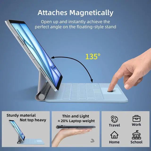 Alt view image 3 of 5 - DVWDVW Keyboard Case for iPad Air 11 inch (M2) 2024 & iPad Pro 11 inch (4th/3rd/2nd/1st Generation), Magic Keyboard for Air 5th/4th Gen,Multi-Touch Trackpad,7 Colors Backlight (Blue)