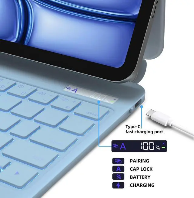 Alt view image 4 of 5 - DVWDVW Keyboard Case for iPad Air 11 inch (M2) 2024 & iPad Pro 11 inch (4th/3rd/2nd/1st Generation), Magic Keyboard for Air 5th/4th Gen,Multi-Touch Trackpad,7 Colors Backlight (Blue)