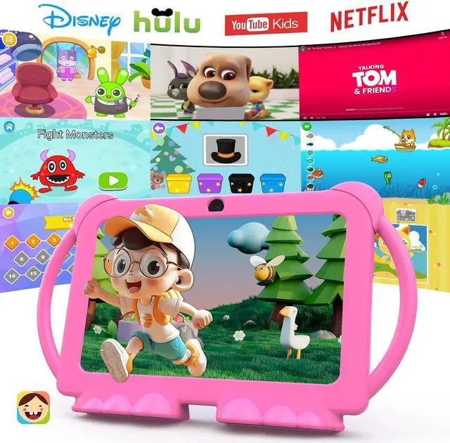 Alt view image 2 of 5 - PEICHENG Kids Tablets, Android 12 Tablet for Kids, 4GB RAM 32GB ROM Toddler Tablet 7 inch IPS Screen, Parental Control, 2+5MP Dual Camera, Shockproof Case for Educational Games(1PCS, Rose Red)