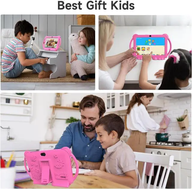 Alt view image 5 of 5 - PEICHENG Kids Tablets, Android 12 Tablet for Kids, 4GB RAM 32GB ROM Toddler Tablet 7 inch IPS Screen, Parental Control, 2+5MP Dual Camera, Shockproof Case for Educational Games(1PCS, Rose Red)