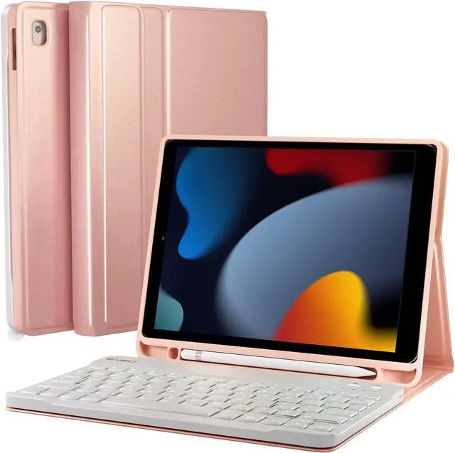 Main image of EVEO iPad Case with Keyboard 10.2'' - iPad 9th Generation Case with Keyboard - for iPad Case 9th Generation/8th Gen/7th iPad Keyboard case 9th Generation iPad case, Built-in Pencil Holder-Rose Gold