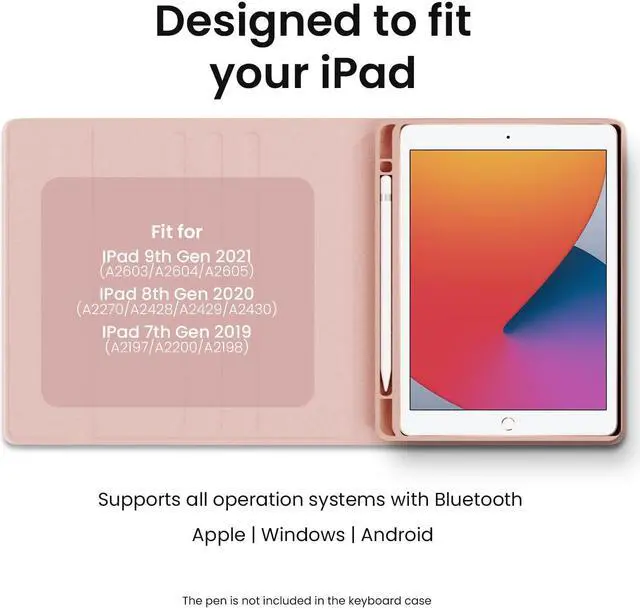 Alt view image 2 of 5 - EVEO iPad Case with Keyboard 10.2'' - iPad 9th Generation Case with Keyboard - for iPad Case 9th Generation/8th Gen/7th iPad Keyboard case 9th Generation iPad case, Built-in Pencil Holder-Rose Gold