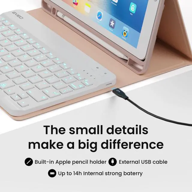 Alt view image 5 of 5 - EVEO iPad Case with Keyboard 10.2'' - iPad 9th Generation Case with Keyboard - for iPad Case 9th Generation/8th Gen/7th iPad Keyboard case 9th Generation iPad case, Built-in Pencil Holder-Rose Gold
