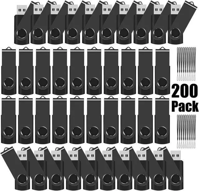 Main image of EASTBULLUSB Flash Drive Bulk 2GB 200 Pack with Lanyards USB 2.0 Thumb Drive Bulk Memory Stick Swivel Pen Drive for Storage and Backup 2GB 200 Pack, Black