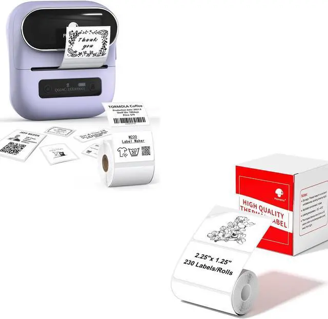 Main image of Phomemo M220 Label Maker Purple & 1 Roll White Thermal Label 2.25"x1.25"(57x32mm), Upgrade 3 Inch Barcode Portable Printer, for Office & Small Business, Compatible with Phones&PC