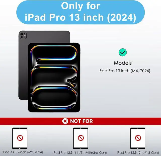 Alt view image 2 of 5 - Keyboard case for iPad Pro 13 inch (M4, 2024), Detachable Wireless Bluetooth Keyboard, Smart Folio Cover with Pencil Holder for 13" iPad Pro (M4), Auto Sleep/Wake, Soft TPU Protective Cover, Sky Blue