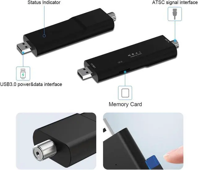 Alt view image 4 of 5 - USB TV Tuner, HDTV Mate ATSC3.0 4K HDR Memory Card DVR, HDTV Tuner Portable USB 3.0 TV Tuner Stick for Android Smart TVs, Cell Phones, Tablets, and Car Players