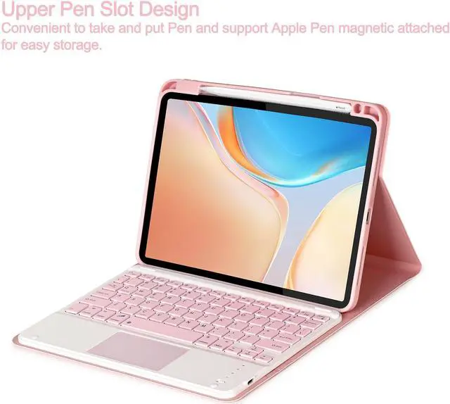 Alt view image 4 of 5 - Eisuiyi Keyboard Case for iPad 10th gen 10.9inch 2022/ iPad (A16) 11th gen 11inch 2025, Detachable Touchpad BT Keyboard, Magentic Protective Cover with Pencil Holder, Full Protection, Pink