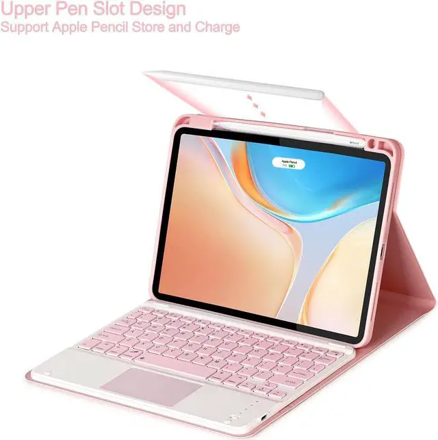 Alt view image 4 of 5 - Eisuiyi Keyboard Case for iPad Pro 11" M4 2024, Detachable Touchpad BT Keyboard, Magentic Protective Cover with Pencil Holder, Full Protection, Pink