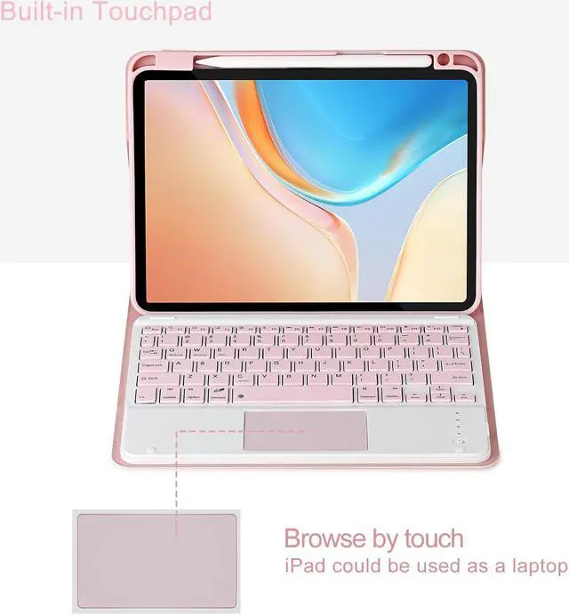 Alt view image 3 of 5 - Eisuiyi Keyboard Case for iPad Pro 11" M4 2024, Detachable Touchpad BT Keyboard, Magentic Protective Cover with Pencil Holder, Full Protection, Pink