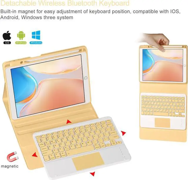 Alt view image 2 of 5 - Eisuiyi Keyboard Case for iPad 10.2" 7th/8th/9th gen, Compatible with iPad Air3/Pro10.5, Detachable Touchpad BT Keyboard, Magentic Protective Cover with Pencil Holder, Yellow