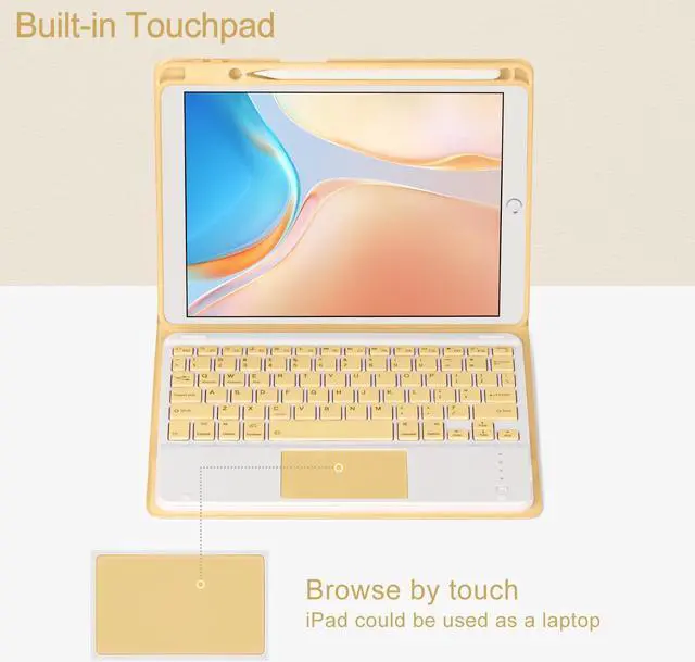 Alt view image 3 of 5 - Eisuiyi Keyboard Case for iPad 10.2" 7th/8th/9th gen, Compatible with iPad Air3/Pro10.5, Detachable Touchpad BT Keyboard, Magentic Protective Cover with Pencil Holder, Yellow