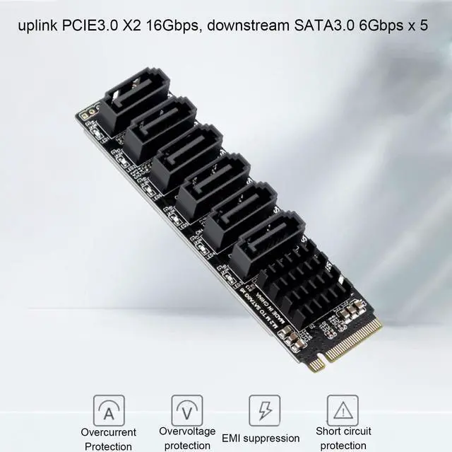 Alt view image 3 of 5 - M.2 to SATA3.0 Adapter Card 6Gbps High Speed ASM1166 M.2 PCIE to SATA Expansion Card with Smart Indicator, Computer Accessories for OS X, Windows, Linux