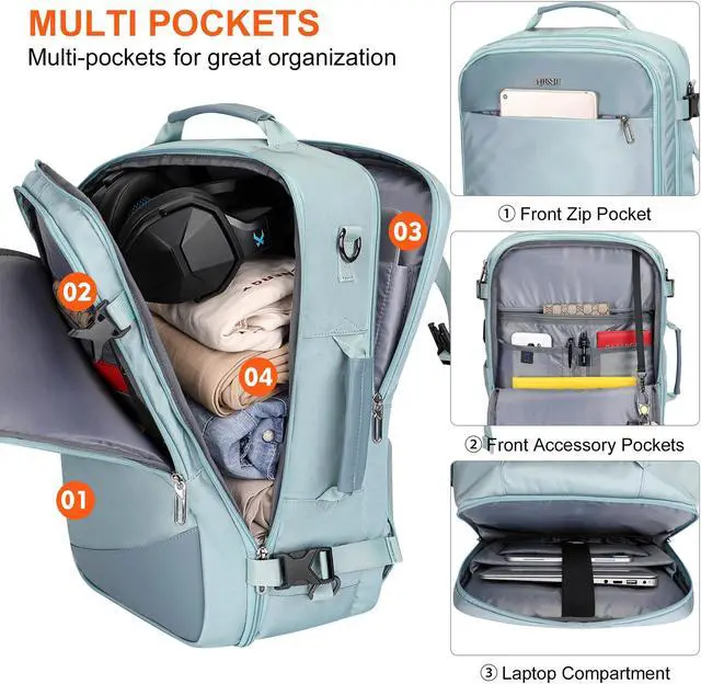 Alt view image 2 of 5 - PIJUSHI Carry on Travel Backpack for Women Large Flight Approved Personal Item Bag with USB Port Fits 16 Inch Laptop(PE035 Blue)