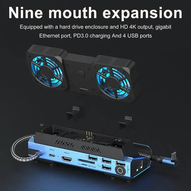 Alt view image 2 of 5 - PORPEN 10-in-1 Type-c Game Docking Station for steam Deck/ROG Ally/Switch M.2 PCie nvme Hard Disk Box,USB C HUB 4K60HZ, 100w 10Gbps,Dual Fan Cooling,USB3.0 Card Reader,1000Mbps