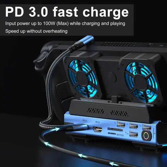 Alt view image 4 of 5 - PORPEN 10-in-1 Type-c Game Docking Station for steam Deck/ROG Ally/Switch M.2 PCie nvme Hard Disk Box,USB C HUB 4K60HZ, 100w 10Gbps,Dual Fan Cooling,USB3.0 Card Reader,1000Mbps