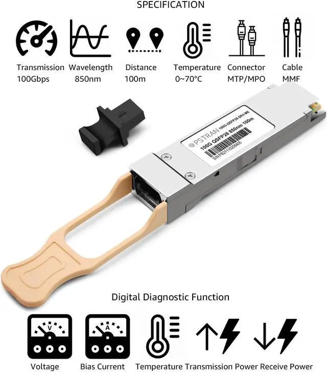 Alt view image 2 of 5 - OPSTRAN 100GBASE-SR4 QSFP28 Optical Transceiver Module Compatible with Mellanox MMA1B00-C100D 100G QSFP28 SR4 850nm 100m DDM MTP/MPO-12 MMF